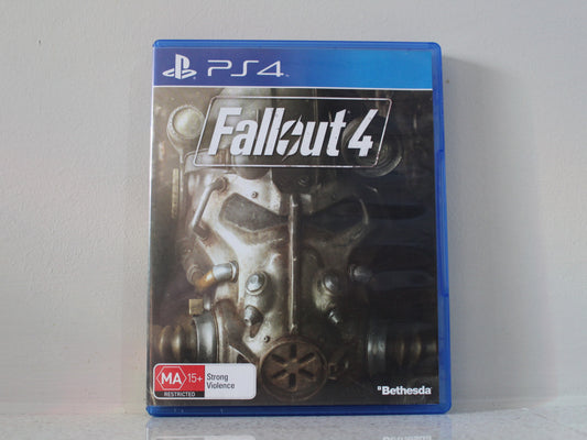 PS4 game case for 'Fallout 4' on a light gray background