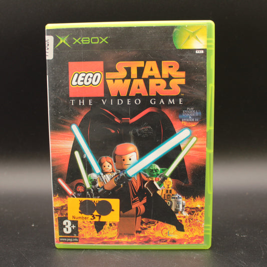 Xbox game cover for 'LEGO Star Wars: The Video Game' on a black background