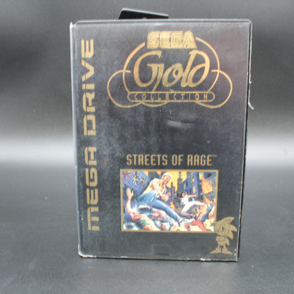 Sega Mega Drive game cartridge for 'Streets of Rage' in the Sega Gold Collection on a gray background