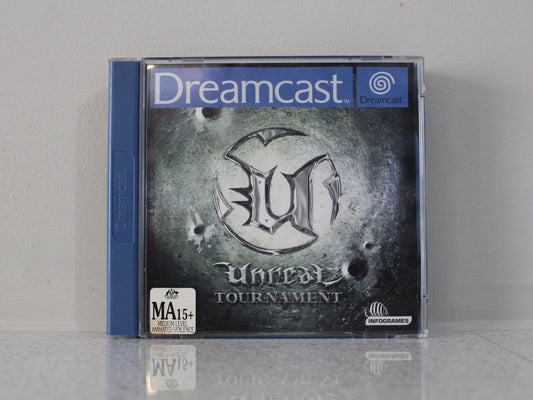 Dreamcast game case titled 'Unreal Tournament' on a gray background