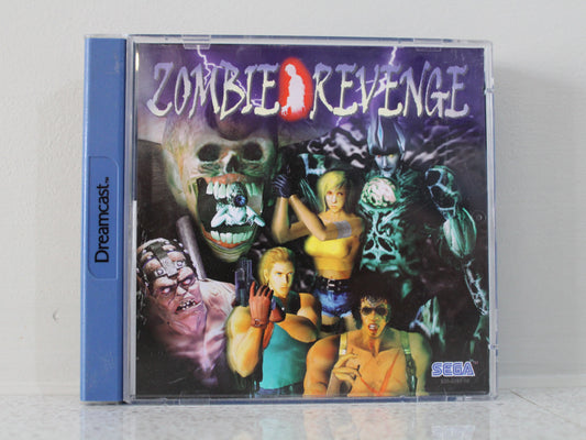 Game case for 'Zombie Revenge' on a Dreamcast console with colorful graphics and text.